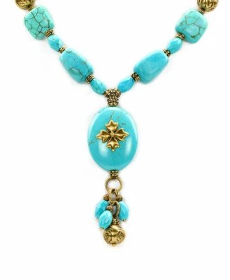 Patricia Nash Turquoise Floret Charm Pendant Necklace Stone Rose Gold $89 - Image 1 of 4
