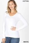 NEW BASIC V NECK LONG SLEEVE FITTED TOP COTTON STRETCH T SHIRT REG n PLUS S-3XL