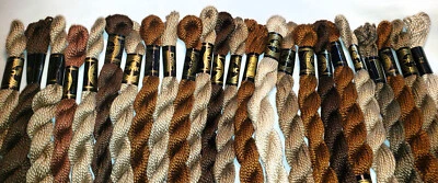 24 Hanks of Shades of Brown DMC Pearle Cotton 3 Ply All New Old Stock - Image 1 of 3