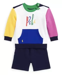 NEW Nwt RALPH LAUREN POLO Baby Boys Logo Fleece Sweatshirt & Short Set 12M $65 - Bild 1 von 1