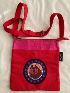 Laurel Burch Cat Small Canvas Purse Tote Crossbody Bag RED PINK - Picture 1 of 5