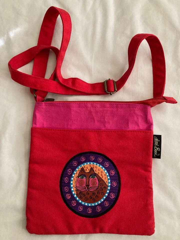Bolso Bandolera Laurel Burch Cat Pequeño de Lona ROJO ROSA Foto 1 de 4
