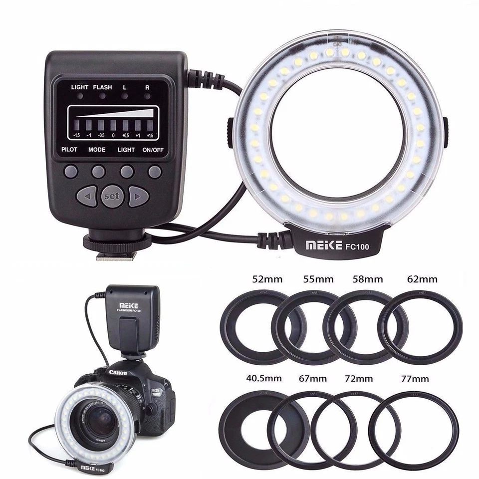 Meike FC-100 Macro Ring LED Flash/Light for Canon Nikon Olympus Panasonic Pentax - Image 1 of 4