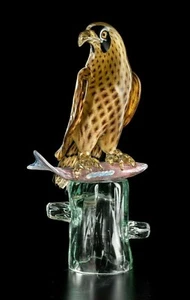 Falco con Pesce Vetro di Murano Originale Soprammobile Scultura Animali Uccello - Picture 1 of 6