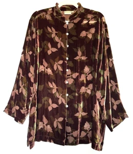 EAST Jacket Top 16 Floral Velvet Devoré Silk Blend Long Sleeve Button Through - Picture 1 of 20