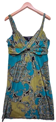 Apt. 9 女式背心裙娃娃弹力 XL 码绿色蓝色佩斯利 Y2K 派对 — 第 1/4 张图片