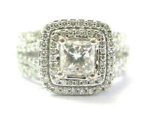 Princess Cut Halo Diamond Engagement Ring 14Kt White Gold 2.21Ct F-SI1