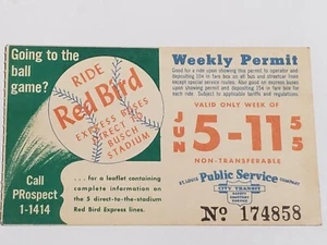 Vtg 1955 St. Louis Trolley Bus TRANSIT TICKET Baseball Busch Stadium Red Bird - Picture 1 of 1