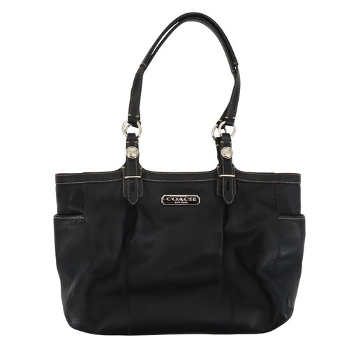 Coach East West Gallery Tote F15147 borsa a mano in pelle nera argento metallo Y2K