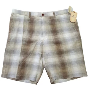 NWT Tommy Bahama Balken Plaid Brown Shorts Linen Silk Blend Size 42 - Picture 1 of 4