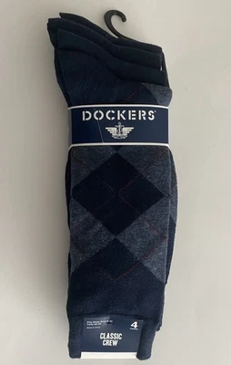 Dockers ~ Calcetines Clásicos de Vestir para Hombre 4 Pares Azul Marino Surtido~ Zapato Talla 6-12 Foto 1 de 4
