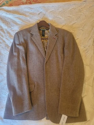 DKNY 牛仔裤男式粗花呢运动外套西装外套双纽扣 BRN 人字形羊毛混纺 XL — 第 1/4 张图片