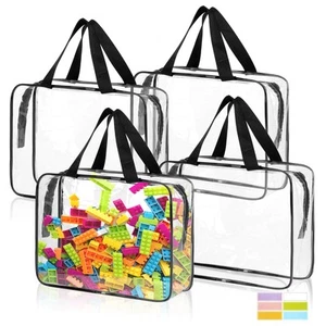 4 Pack Toy Storage Bags, Clear PVC Toy Organizer Bags with Zipper, Large Blac... - Picture 1 of 7