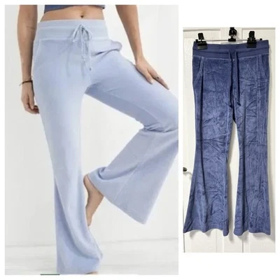 Aerie Kick it High Waisted Dark Blue Velour Drawstring Flare Pant size medium - Image 1 of 4