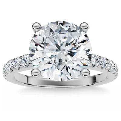 Anillo de compromiso de diamantes certificado de 3,40 quilates de oro de 14 k cultivado en laboratorio Foto 1 de 4