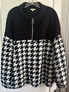 Como Blu donna taglie forti 3XL sherpa 3/4 zip nero bianco pied de poule pull over - Foto 1 di 7