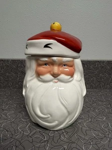 Vtg Ceramic Santa Claus Head Face Christmas Gingerbread Mint Cookie Candy Jar - Picture 1 of 9