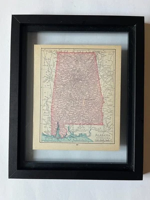 1904 ALABAMA State Map in Floating Frame fm Rand McNally World Atlas SEE DESCRIP - Image 1 of 4