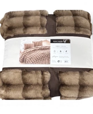 "Juego completo de edredón Westmore Loft marrón chocolate imitación piel reina 90""x90""" Foto 1 de 3