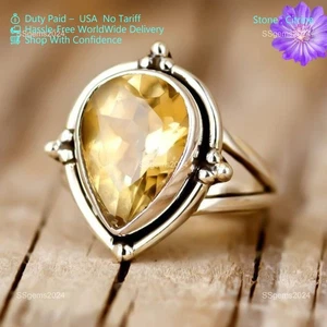 Citrine Gemstone Sister Engagement Boho Band Handcrafted Ring Jewelry 925 Silver - Picture 1 of 6