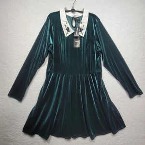 Disney x Hot Topic grünes Samt Festtagskleid Mickey bestickt Kragen groß - Bild 1 von 11