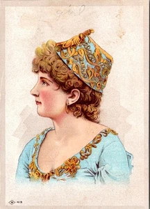 Tarjeta comercial victoriana de la década de 1890 Summers & Lepley Lewisburgh PA dama en sombrero azul - Imagen 1 de 2