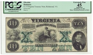 1862 Virginia Treasury Note - Obsolete Currency - CR9 Extremely Fine PCGS 45 - Picture 1 of 2
