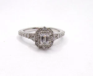 Genuine Lab Grown Diamond Ring, Emerald Cut & Round Diamond Ring LGD, SS 3/4 Cwt - Picture 1 of 10