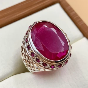 Anello uomo rubino rosso intenso argento sterling 925 fatto a mano anello Anari Yaqoot gemma rubino - Foto 1 di 6
