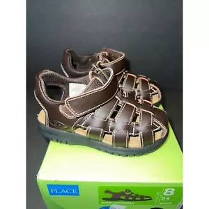 NEW childrens place genuine leather brown outdoor wharf fisherman sandals size 8 - Picture 1 of 6