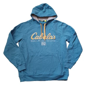 Vtg Cabelas Hoodie Mens Large Blue Pulllover Sweatshirt Logo Spellout Pockets - Picture 1 of 17