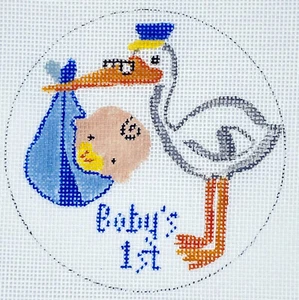 Baby Boy 1st with Stork Christmas Ornament *HP Needlepoint Canvas * By LLemon - Picture 1 of 1