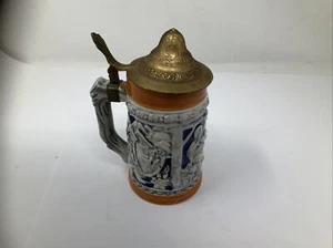 Orange and Blue Hand Sculpted Ceramic Beer Stein - Unique Decor - Picture 1 of 9