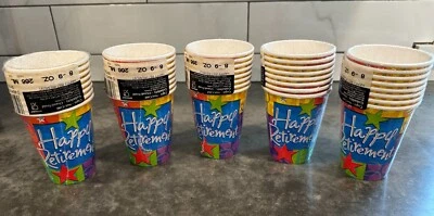 HAPPY RETIREMENT Party Cups 8 Count New/Sealed 9 oz  (40 TOTAL CUPS) Hot or Cold - Image 1 of 3