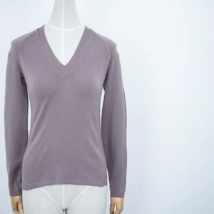 PRADA Women's Purple-Grey Leather Elbows Wool Sweater Pullover Size 40 / S - Picture 1 of 8