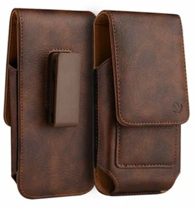 For XL ZTE Phones - Brown Vertical Leather Holster Pouch w/ Belt Clip Loop Case - Picture 1 of 8