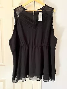 Torrid 5X Damen Chiffon, Spitze, schwarze Bluse, halbtransparent ärmellos, Schlüsselloch - Bild 1 von 8