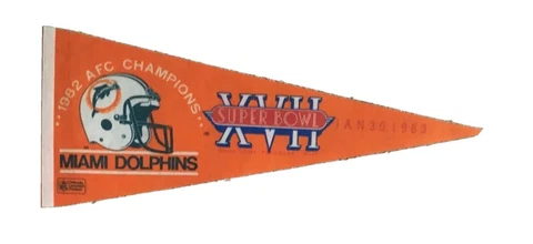 Vintage 1983 Super Bowl XVII Dolphins 1982 AFC Champions Football Felt Pennant Cover