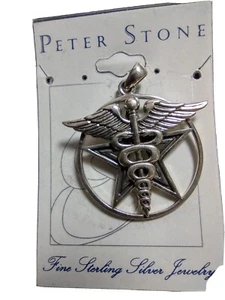 Pentacle Caduceus .925 Sterling Silver Pendant Peter Stone Jewelry tp3309 - Picture 1 of 2
