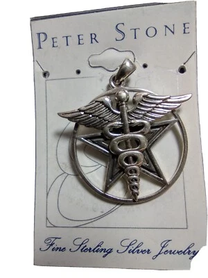 Pentacle Caduceus .925 Sterling Silver Pendant Peter Stone Jewelry tp3309 - Image 1 of 2