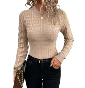 Damen Bluse Langarm Bluse Geometrisches Muster Pullover Tops für Frauen - Bild 1 von 10