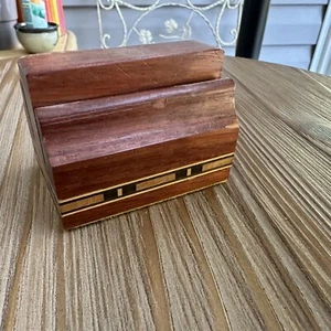 Wood Business Card Holder Solid Wood Art Deco Trim Brown - Picture 1 of 5