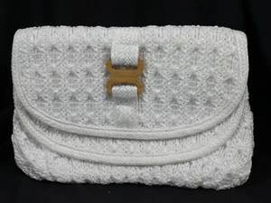 Vtg Purse Handbag 1960s 1970s Retro Mod White Woven Clutch Flap Front Pristine - Picture 1 of 6