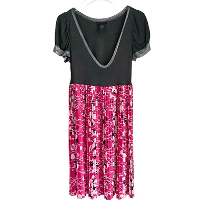 CUSTO BARCELONA Pleated Scoop Neck Dress Size Medium Grey Pink Cocktail Party - Image 1 of 4