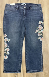 J Jill Denim Cropped Jeans Authentic Fit Floral Embroidered Size 12 Petite New - Picture 1 of 7