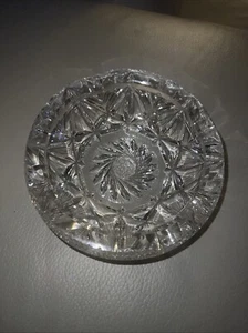 Vintage Bohemian Lead Crystal Ashtray Buzz Star Pattern Heavy Round 5.5” DIA - Picture 1 of 3