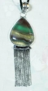 728.  Fluorite 925 Silver Plated Gemstone Handmade Pendant 3.5" Unique - Picture 1 of 3