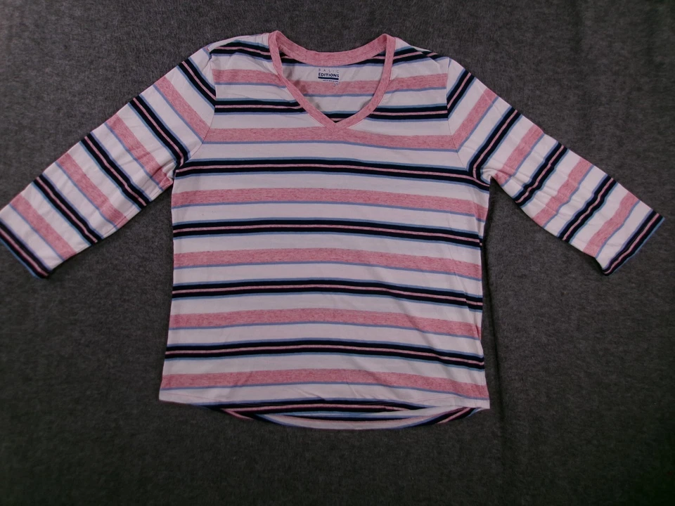 Top Ediciones Básicas Mujer Grande Rosa Azul Rayas Preppy Causal Colorido Playa Foto 1 de 4