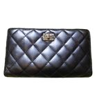 CHANEL zip wallet leather coin purse Navy mint USED 100% authentic 