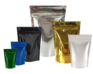 GLOSSY SHINY FOIL RESEALABLE ZIP LOCK BAGS STAND UP POUCHES FOOD GRADE HEAT SEAL